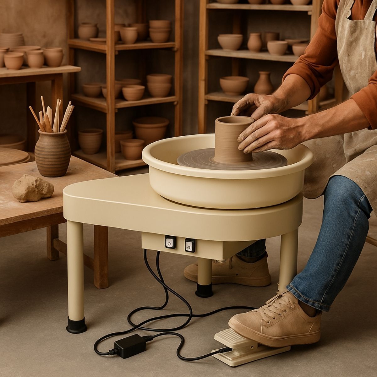 Homcera Çömlekçi Tornası 150 W – 32 cm Turnet Çapı, 300 RPM, Metal Ayak Pedallı Profesyonel Seramik Tornası